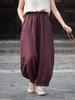 Johnature Vintage Women Bloomers Pants Solid Color Autumn Loose Trousers Elastic Waist Soft Female Ankle-length Pants