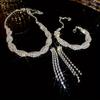 4Pcs French copper rhinestone jewelry set, necklace earrings bracelet, ideal for parties & banquets