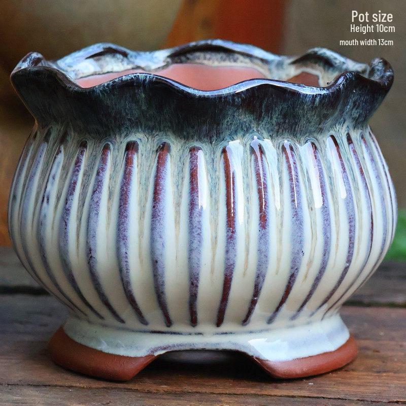 Handmade Retro Zisha Ceramic Pot for Succulents, Orchid, and Asparagus - Breathable Small Flower Pot
