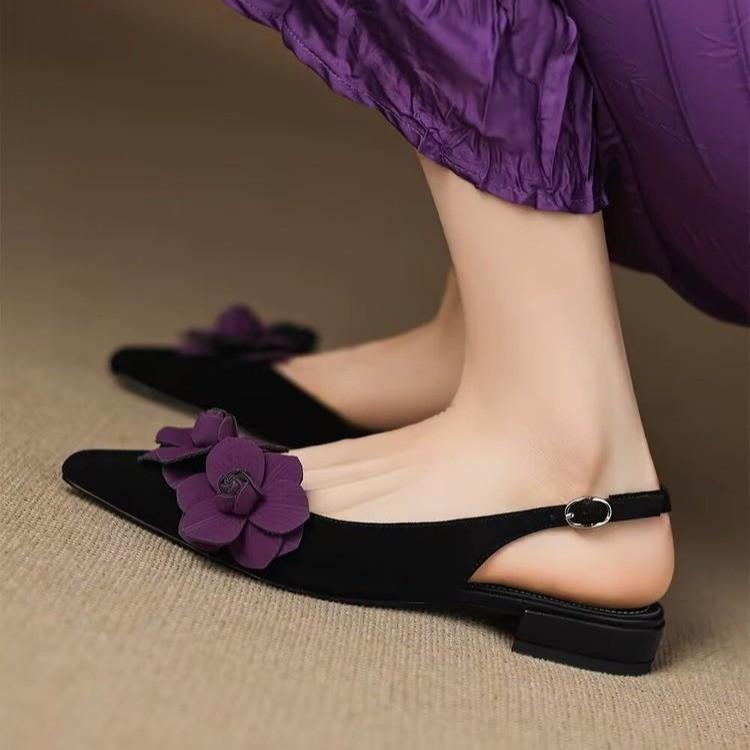 Fashion Versatile Flower Baotou Sandals Women's 2025 Summer New Temperament Pointed Versatile Side Air Backstrap Sandals