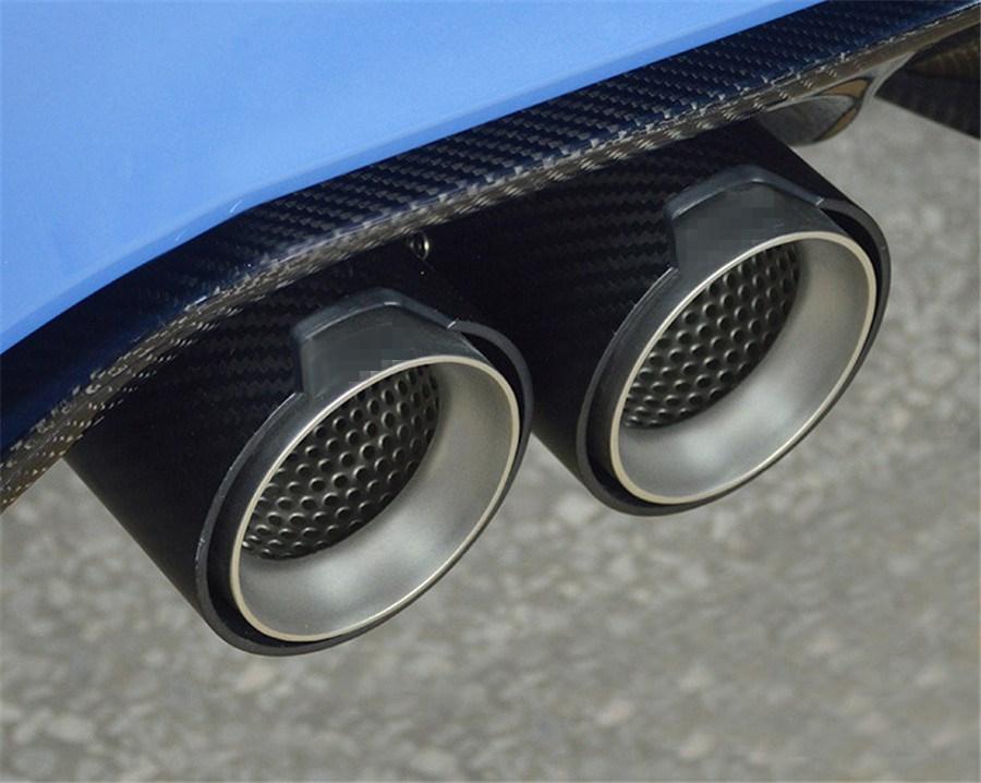 Pair All Full Glossy Black Universal Car 100% Real Carbon Fiber Exhaust End Tips for BMW 2.5'' In, 3.5'' Out With Logo