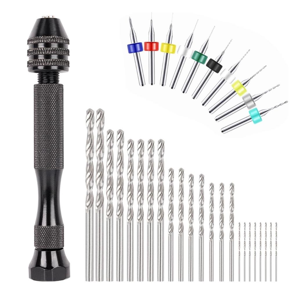MAEXUS Hand Pin and Micro Drill Set with 35 Drill Bits Drilling Compact DIY Manual Drill 36-Piece Drill, Vise, (0.5-3.0mm), Tool, Tool, Noise-Free