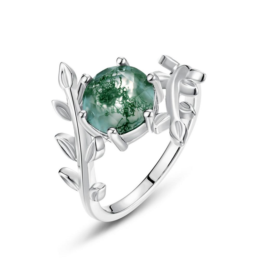 WES   CopperNatural Moss Agate Rings 7x9mm Leaf Branch Engagement Ring Boho Forest Unique Jewelry Gift for Women