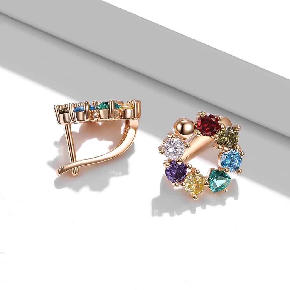 Mode Vergoldetes Rundes Mini-Ohrring-Set Halber Creolen Bunter Zirkonia Damen-Ohrring