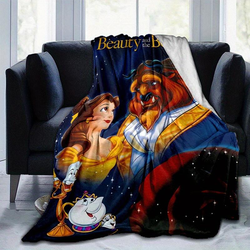1pc Beauty and The Beast Printing Blanket - Soft, All-Season Throw for Office Blanket, | Personalized Gift with Adorable Cartoon Design