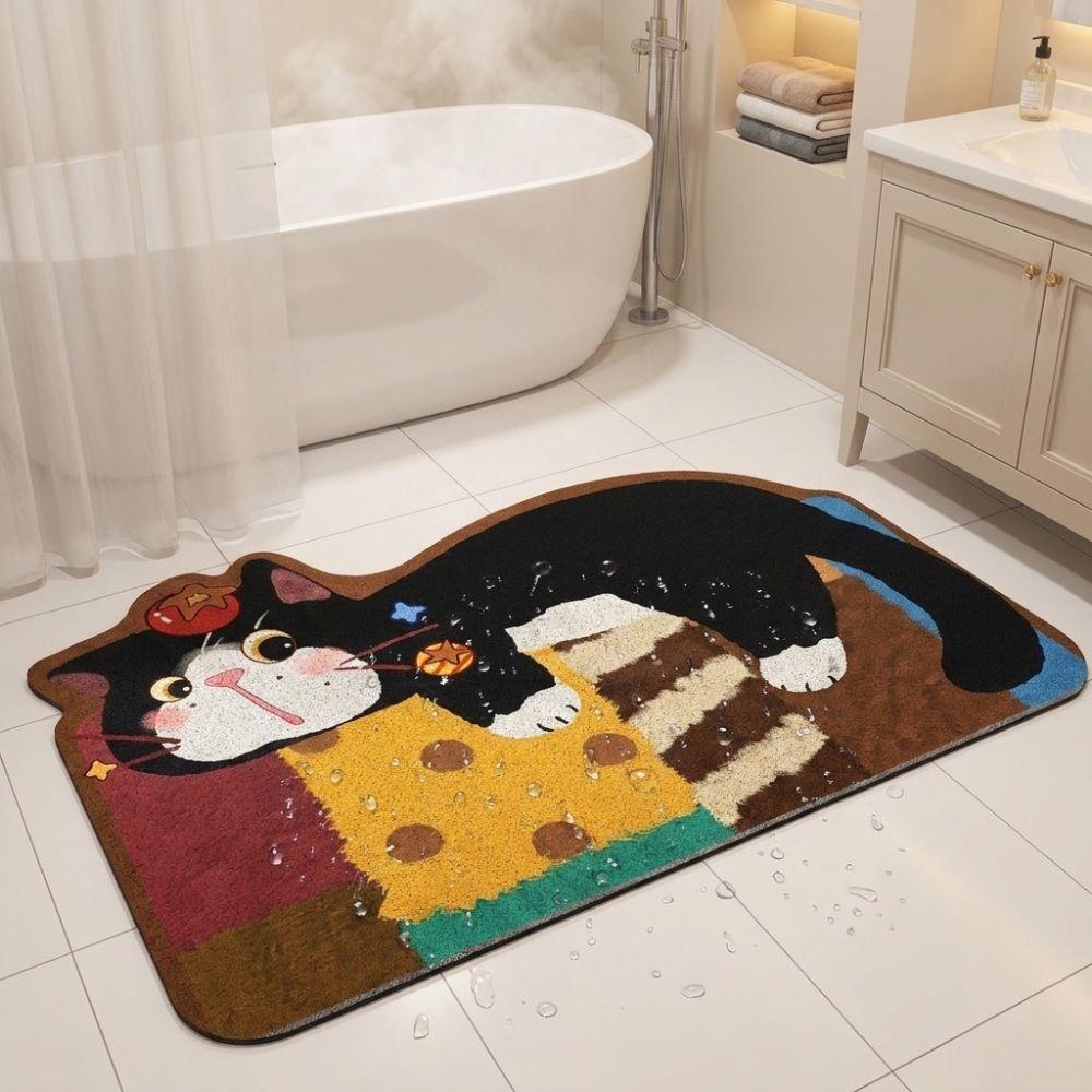 Absorbent Cartoon Cat Carpet Irregular Shaped Shower Carpet Soft Bathroom Floor Mat Bedroom