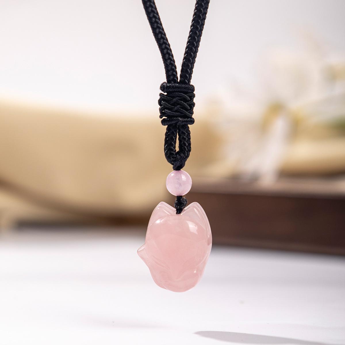 Натуральный кристальный кулон, розовый кристалл, донглин, ожерелье с Девятихвостой Лисой, украшения розовый кварц