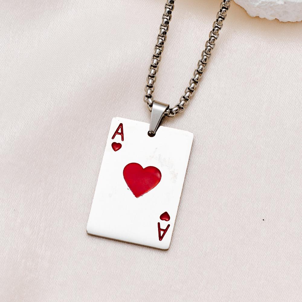 Unisex Stainless Steel Playing Card Necklace: Ace of Hearts & Spades Pendant, European/American Hip Hop Fashion красный