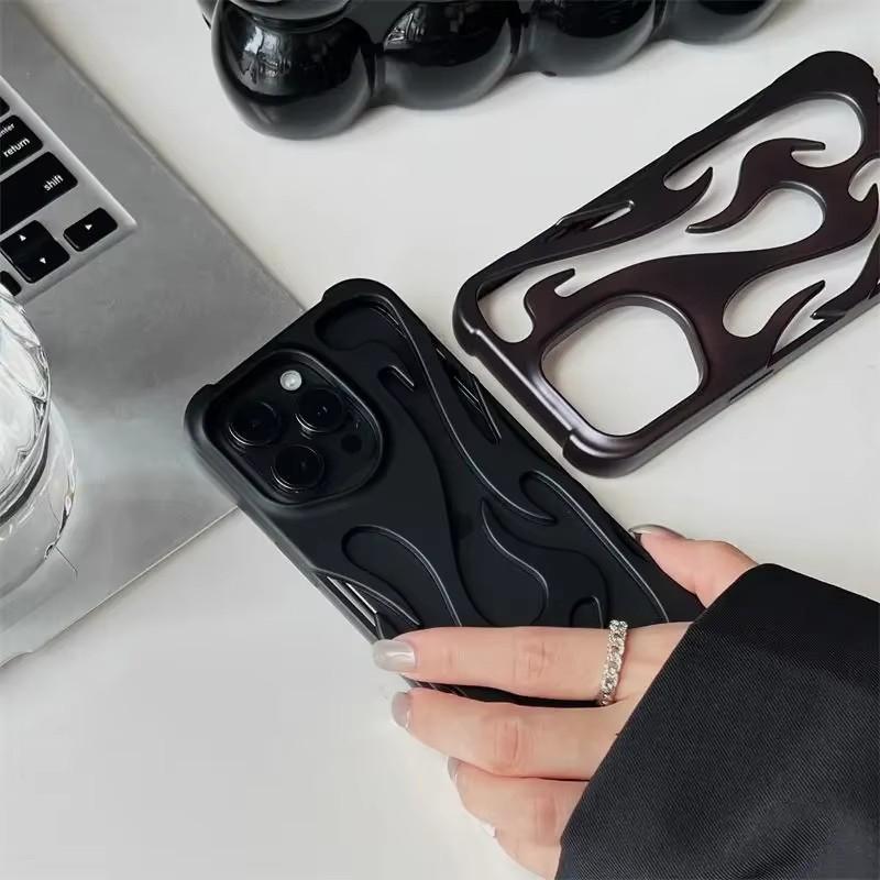 3D Flame Pattern Hollow Slim Phone Case for iPhone 17 16 15 14 13 12 11 Pro Max 15 14 16 Plus Shockproof Protective Soft Cover