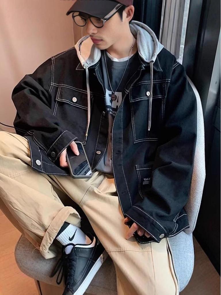 Trendy Japanese Style Hooded Denim Jacket - Youthful, Artistic, and Versatile for Spring and Autumn