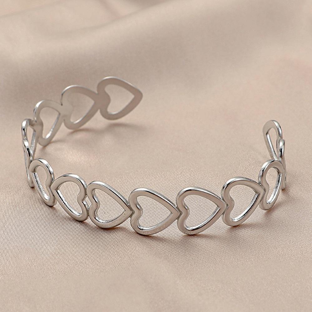 316L Stainless Steel Fashion Love Heart Bangles For Women Gold Color Silver Color Vintage Adjustable Cuff Bracelet Jewelry Gift
