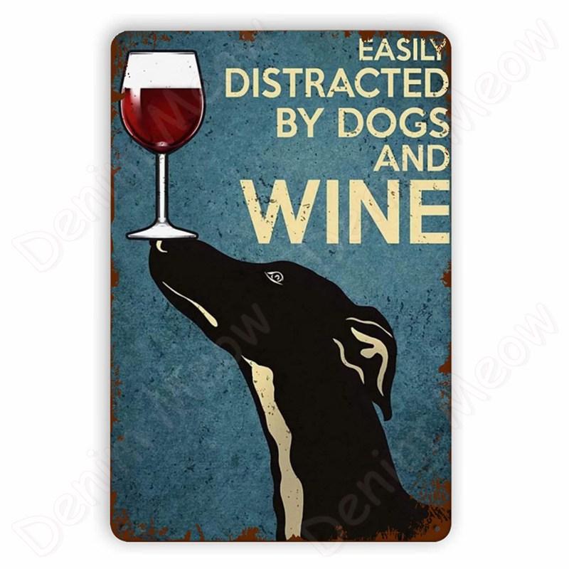 Vintage Bulldog Tin Sign for Home Wall Decor, A Woman Cannot Survive On Wine Alone, Funny Cat, Dog Metal Sign, Bar Decor