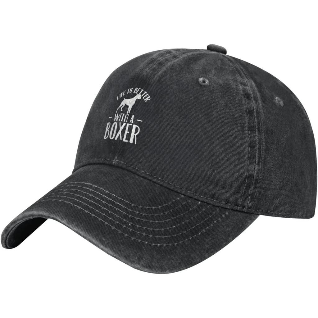 Boxer Dog Life Is Better Washed Baseball Cap Cotton Casual Adjustable Golf Hat Unisex
