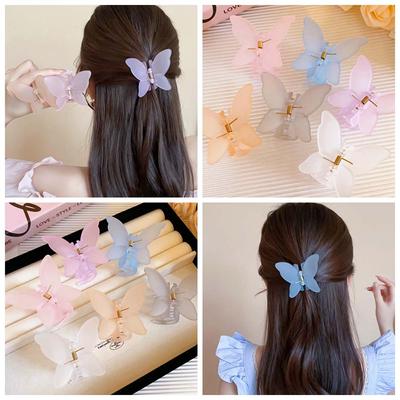 Acrylic Hairpin Butterfly Hair Clip Banana Clip Large Shark Clip Frosted Butterfly Hair Claw  Girls