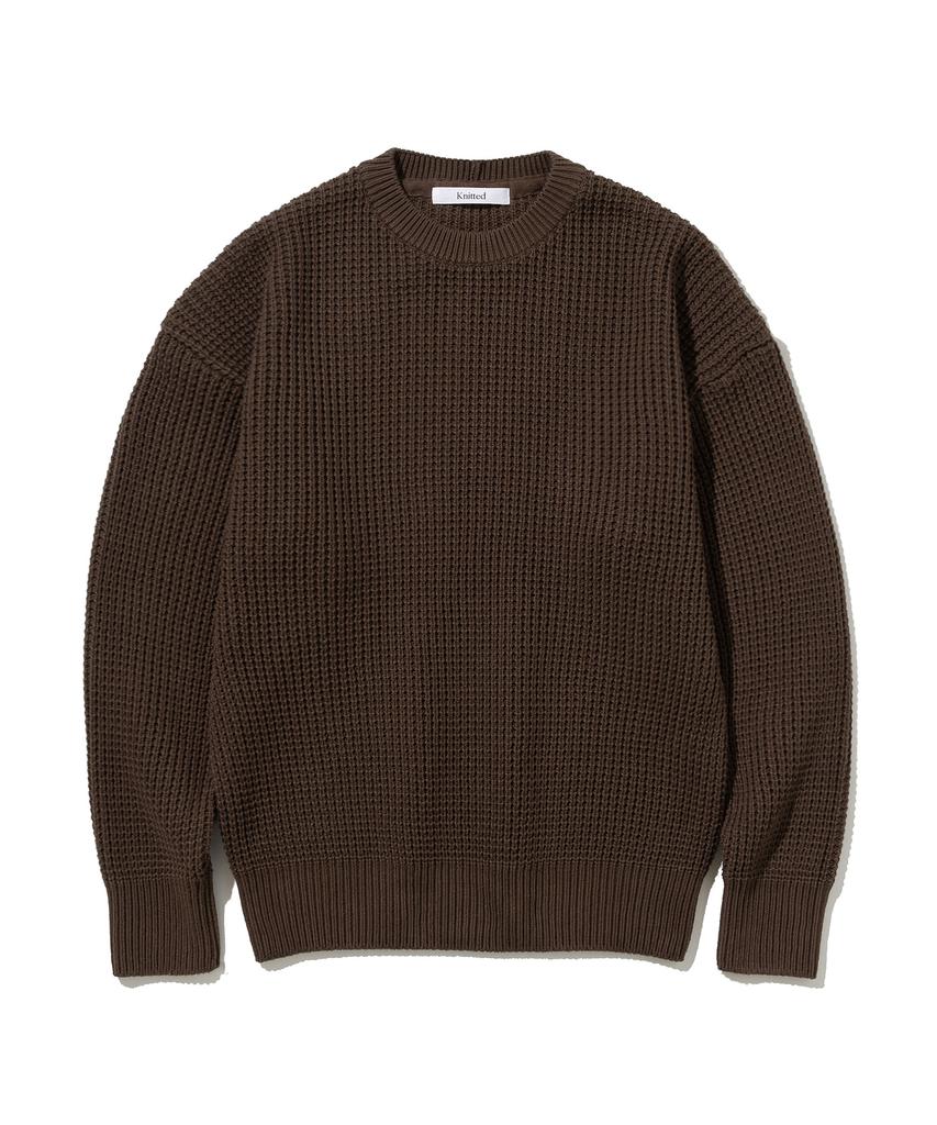 KNITTED Heavy Waffle Round Knit Brown