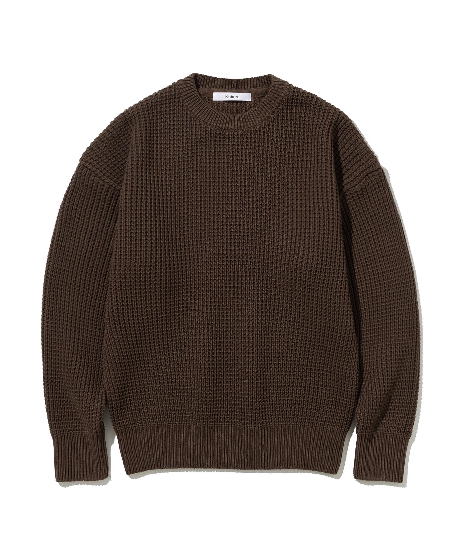 Nitied Heavy Waffle Round Knit Brown M