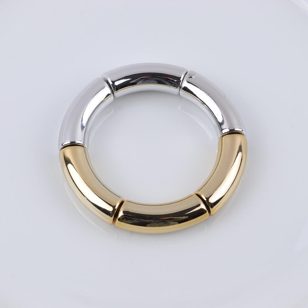 New Mixed Gold Color Tube Beads Acrylic Bracelets Bangles for Women Men Stretch Bamboo Curved Resin Bracelet Stack Jewelry Gifts