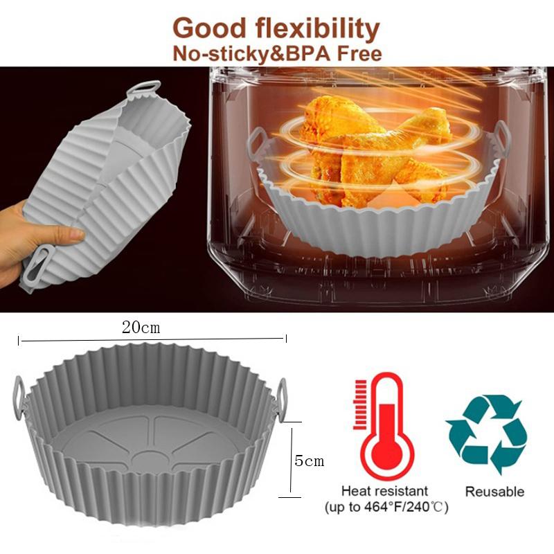 20cm Silicone Air Fryers Oven Baking Tray Pizza Fried Chicken Airfryer Silicone Basket Reusable Airfryer Pan Liner Accessories