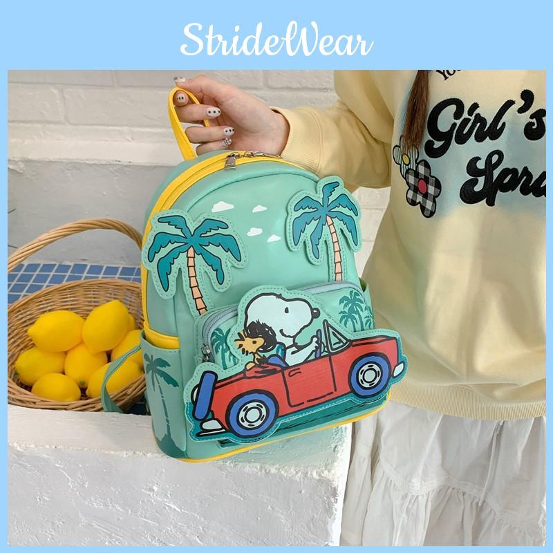 Cartoon Snoopy Pu Material Backpack With Zipper Closure For Casual Travel And Kids