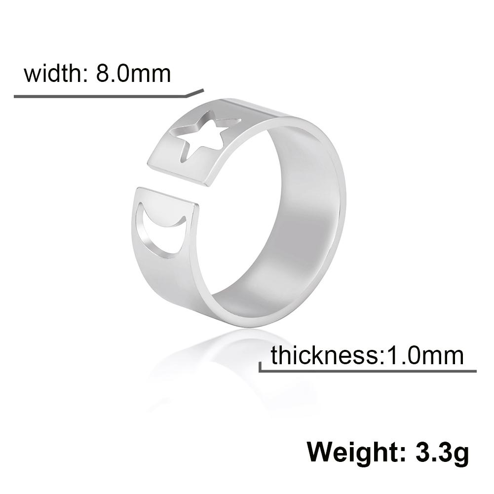 Lovely Moon Star Stainless Steel Ring Women Resizable Casual Finger Rings Anniversary Gift Jewelry