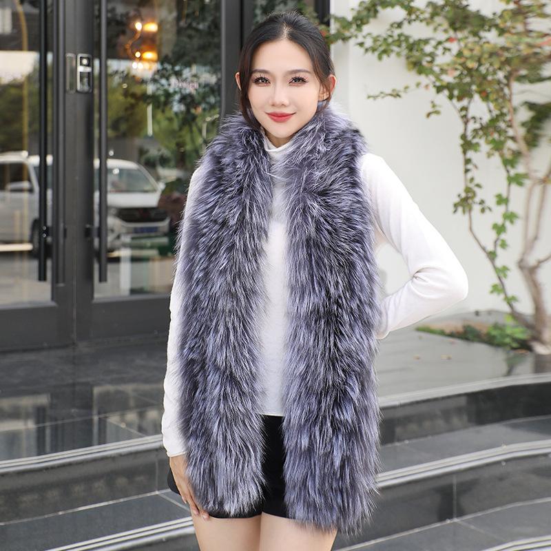 Women's Winter Color Block Fox Fur Scarf - Long, Korean Style, Versatile, Warm, Double-Sided Neck Warmer, Ideal Gift