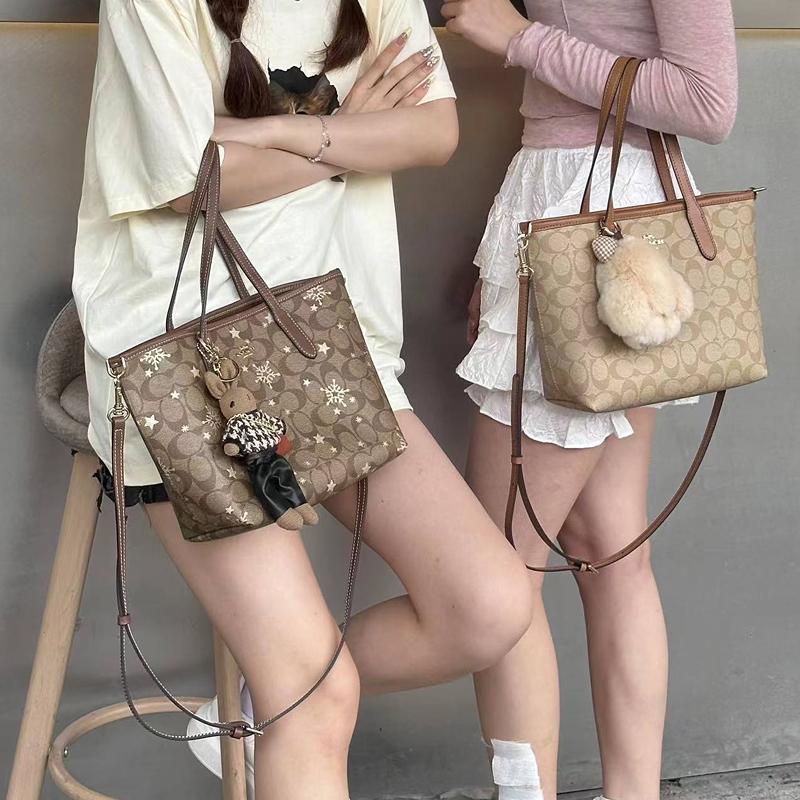 Lan Bao Fan Cow Leather Shopping Bag Accessory Women's Brown/Ecru DW-ZGA313