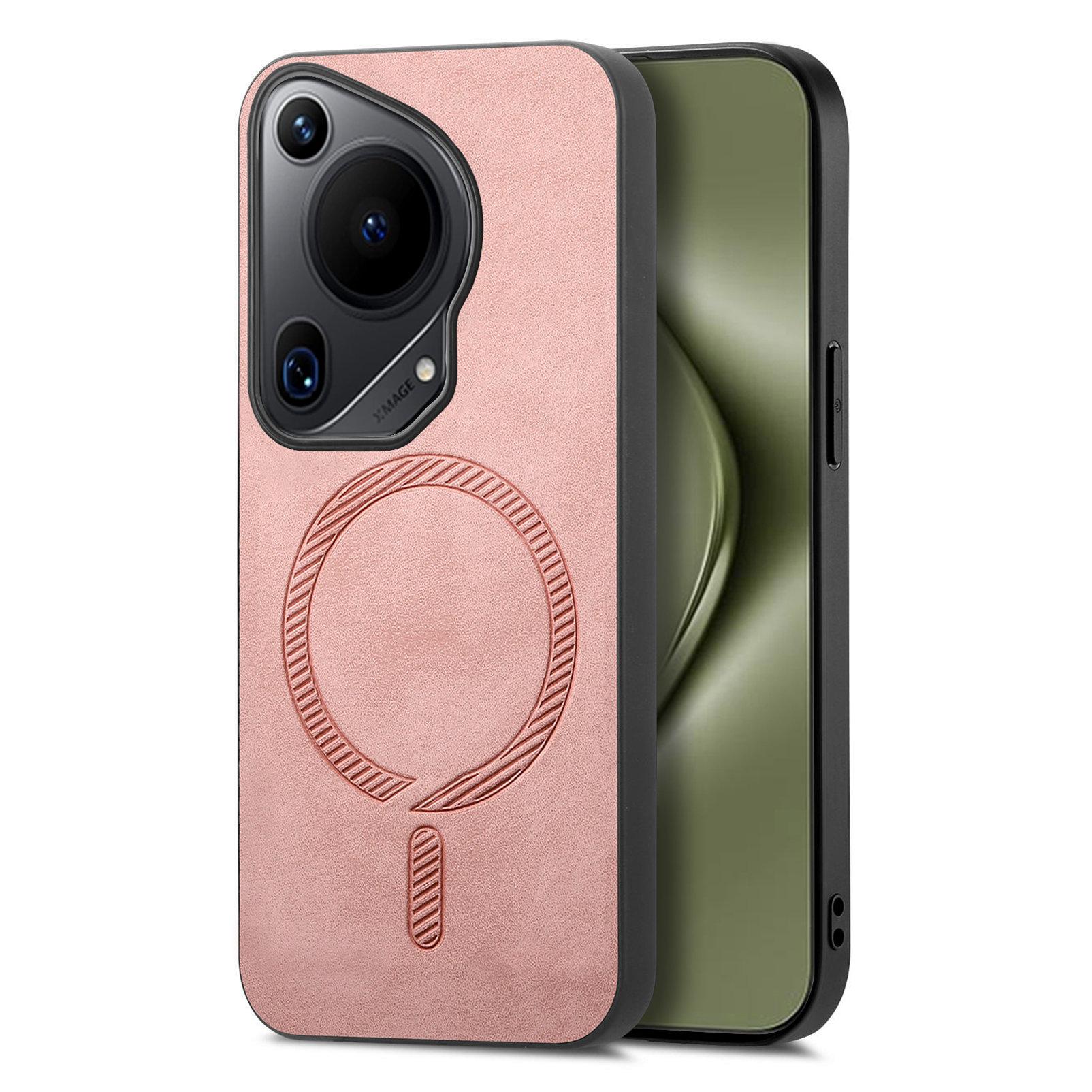 

For Huawei Pura 70 Ultra Leather Back Case Compatible with MagSafe Skin-touch Phone Cover Pink