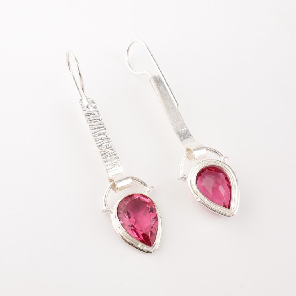 Rosa Turmalin Edelstein 925 Sterlingsilber Schmuck Handgefertigte Ohrringe 2,3" EE-166-7