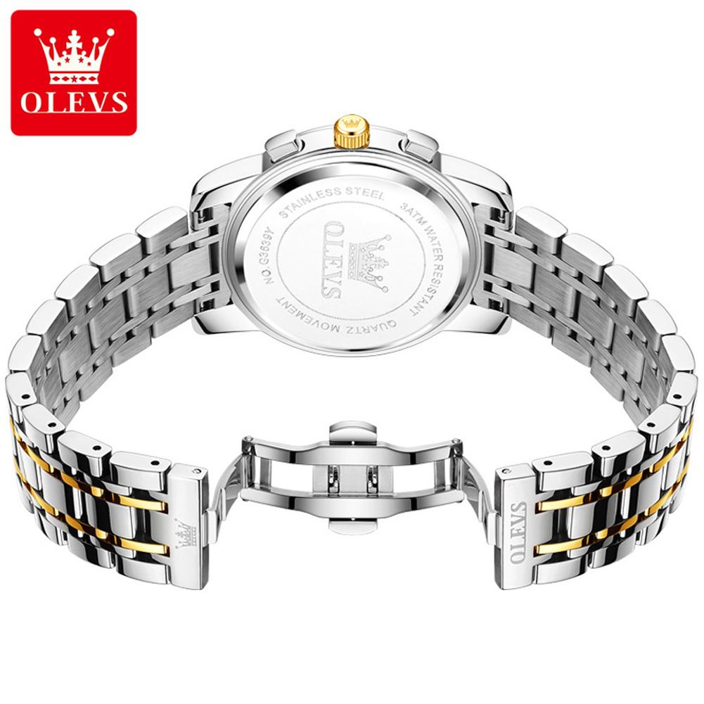 OLEVS Moon Phase Original Mens Watches Classic Three Eyes Waterproof Luminous Chronograph Quartz Wristwatch Brand Watch