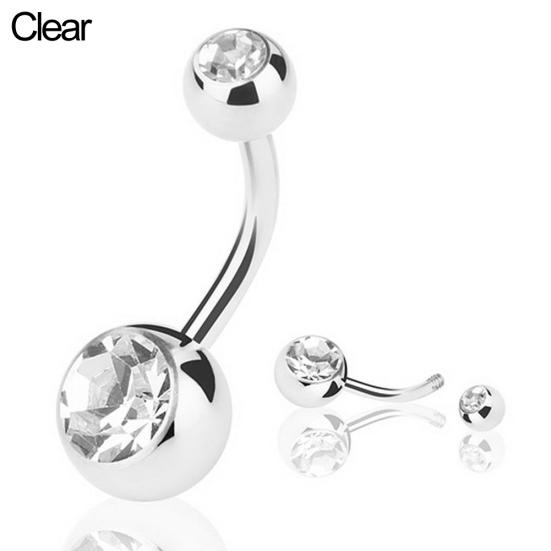 Stainless Steel Navel Ring Rhinestone Belly Button Ring Bar Piercing Jewelry