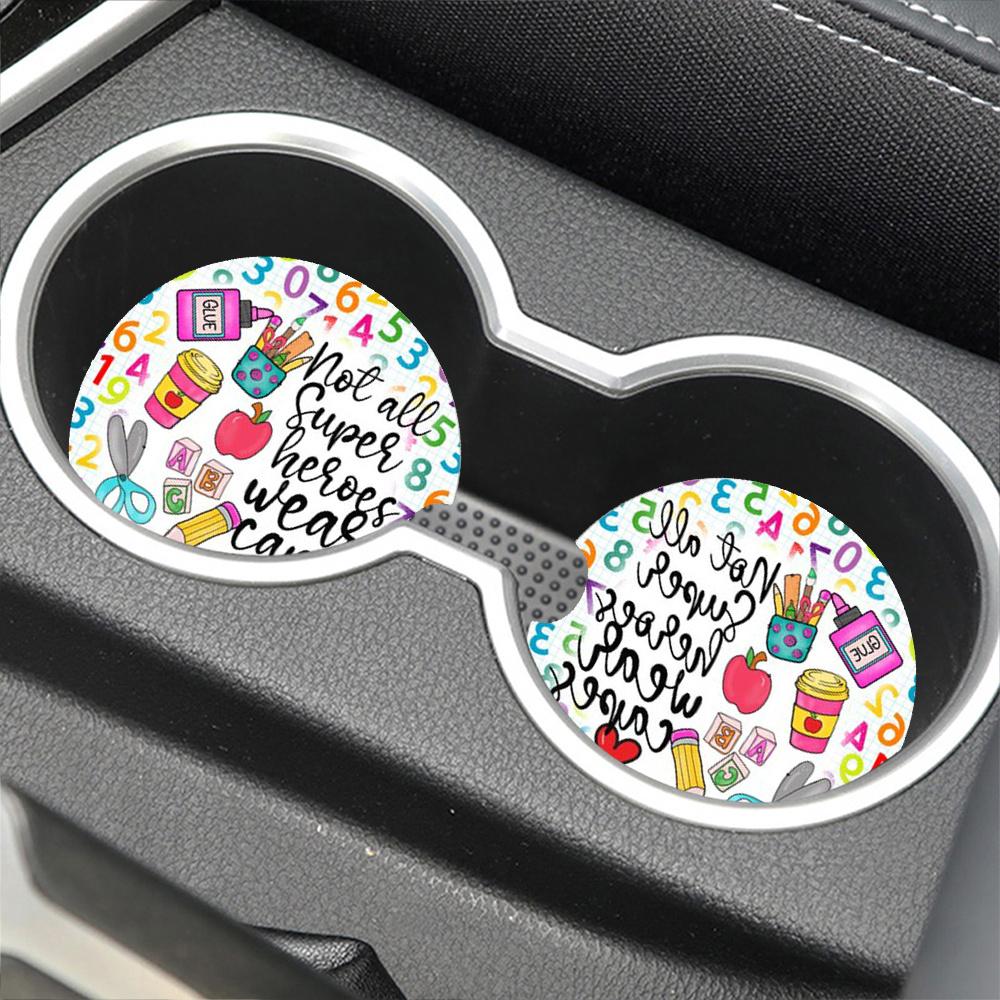 2PCS Car Cup Coasters Universal PU Leather Anti-Slip Heatproof Drink Pads Teacher Student Back to School Season Gift