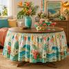Tropical Plant Print Round Tablecloth Carnival Party Decor Festive Table Skirt In Geometric Abstract Design