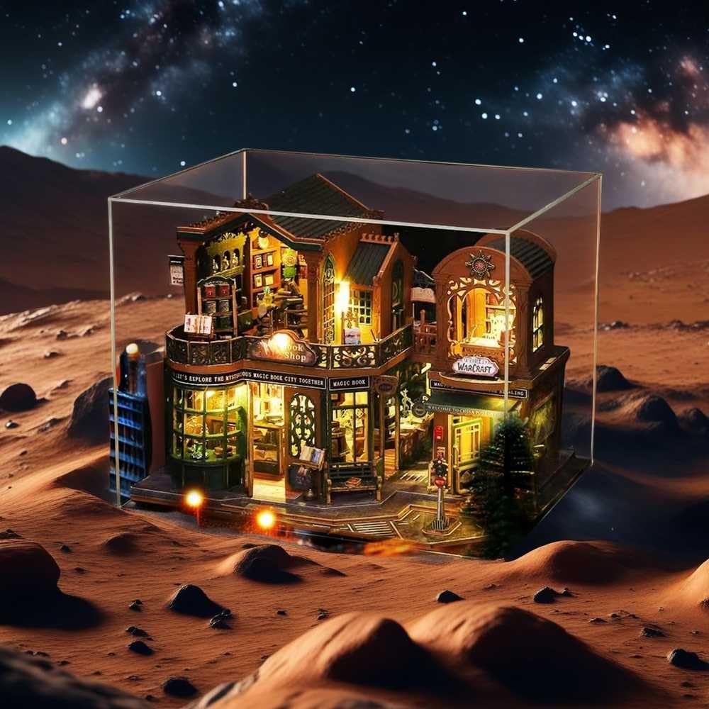 FSEARRT Puppenhaus DIY Bausatz Miniatur Puppenhaus Wohnzimmer Entspannungsartikel Buchhandlung Set, Bausatz, Deko, Geschenk, (Dämmerung (Staubdichtes Gehäuse))