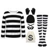 Dieb Kostüm Set für Damen Enthält Langarm Gestreiftes Shirt Handschuhe Mütze Maske Socken und Geldbörse Halloween Party Zubehör Set
