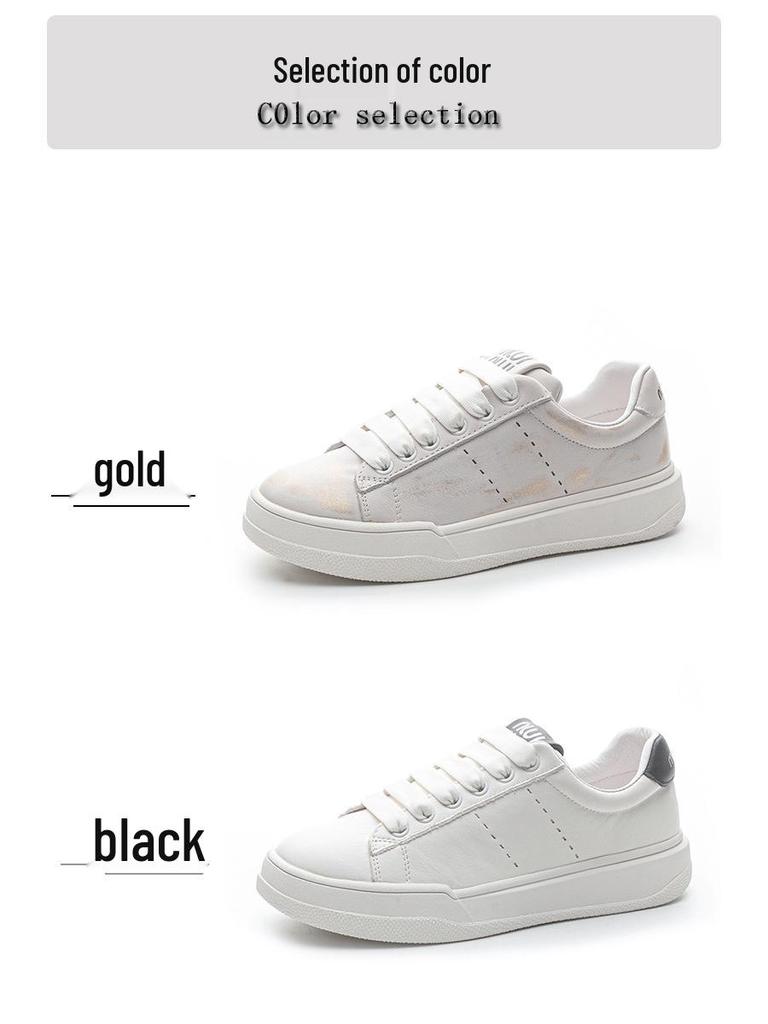 Women's Classic Genuine Leather White Sneakers - Retro Style, Thick Sole, Versatile Casual Skate Shoes