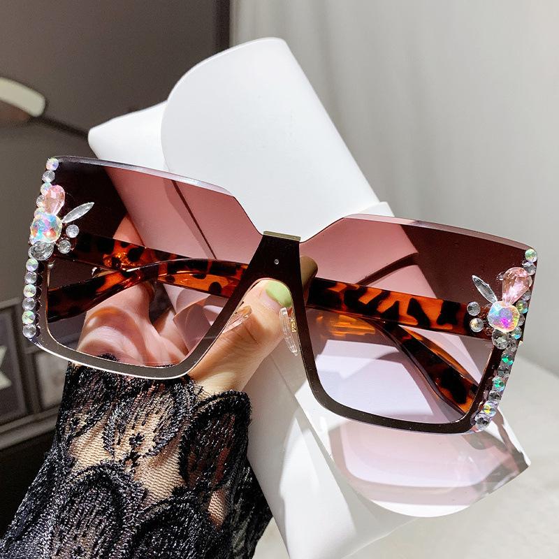 Frameless Cut-Edge Sunglasses with Rhinestones - Trendy European & American Style for Big Face Slimming and Sun Protection