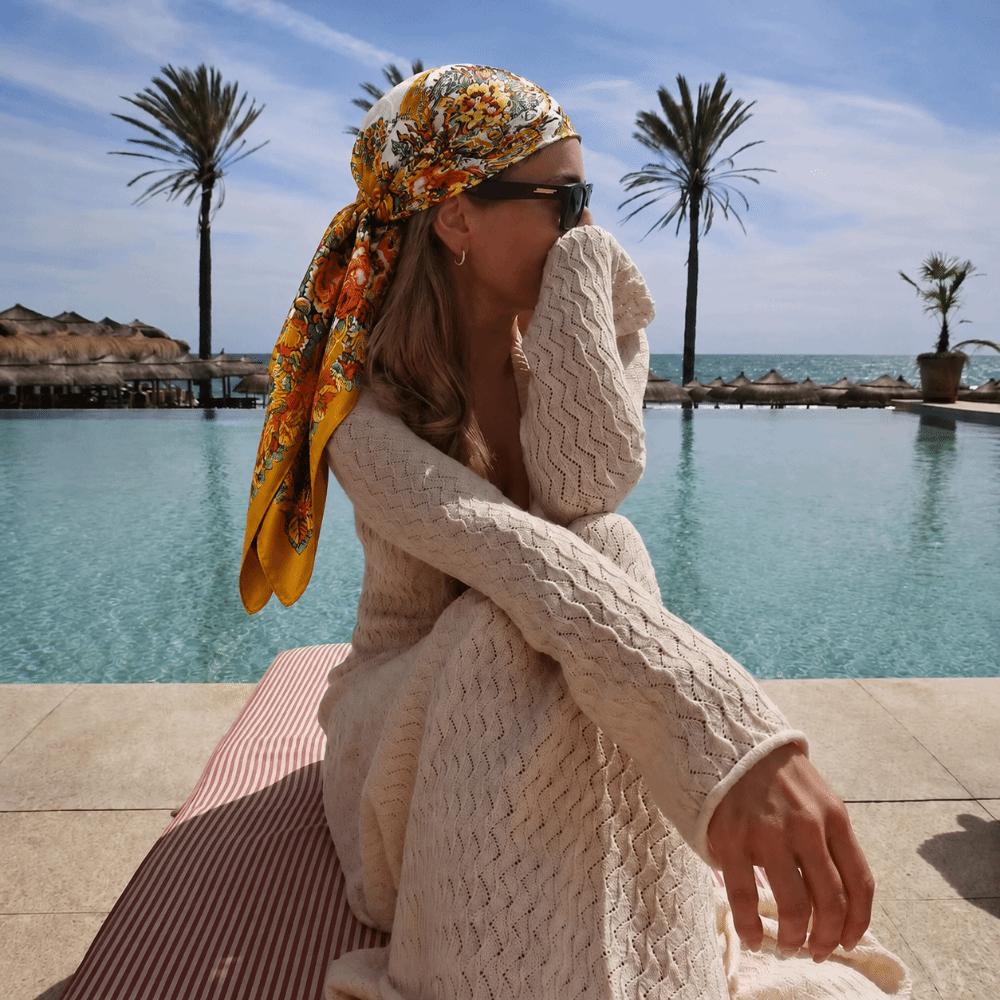 Floral Print Silk Imitation Scarves Thin Breathable Neck Scarf New Square Print Scarves  Head Wrap