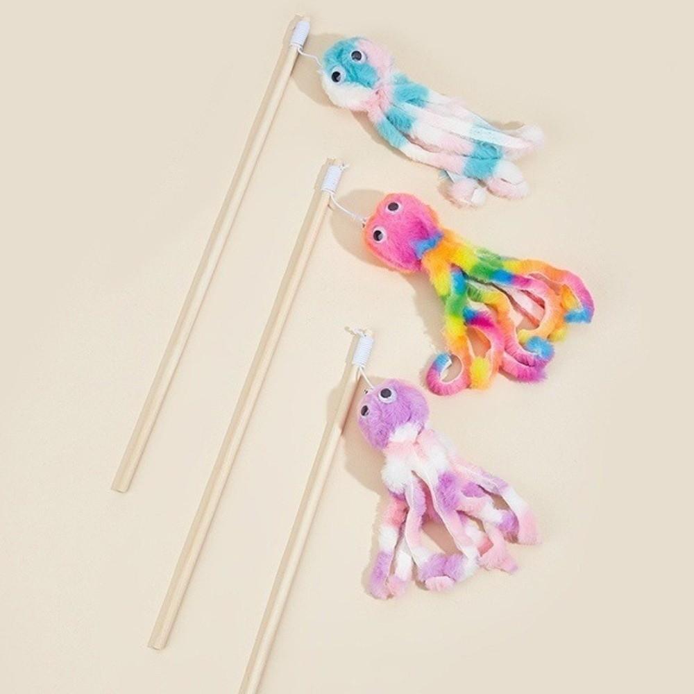 New Cute Octopus Cat Teasing Wands Funny Catcher Long Handle Interactive Stick Plushie Animals Teaser Stick Rod Indoor Play