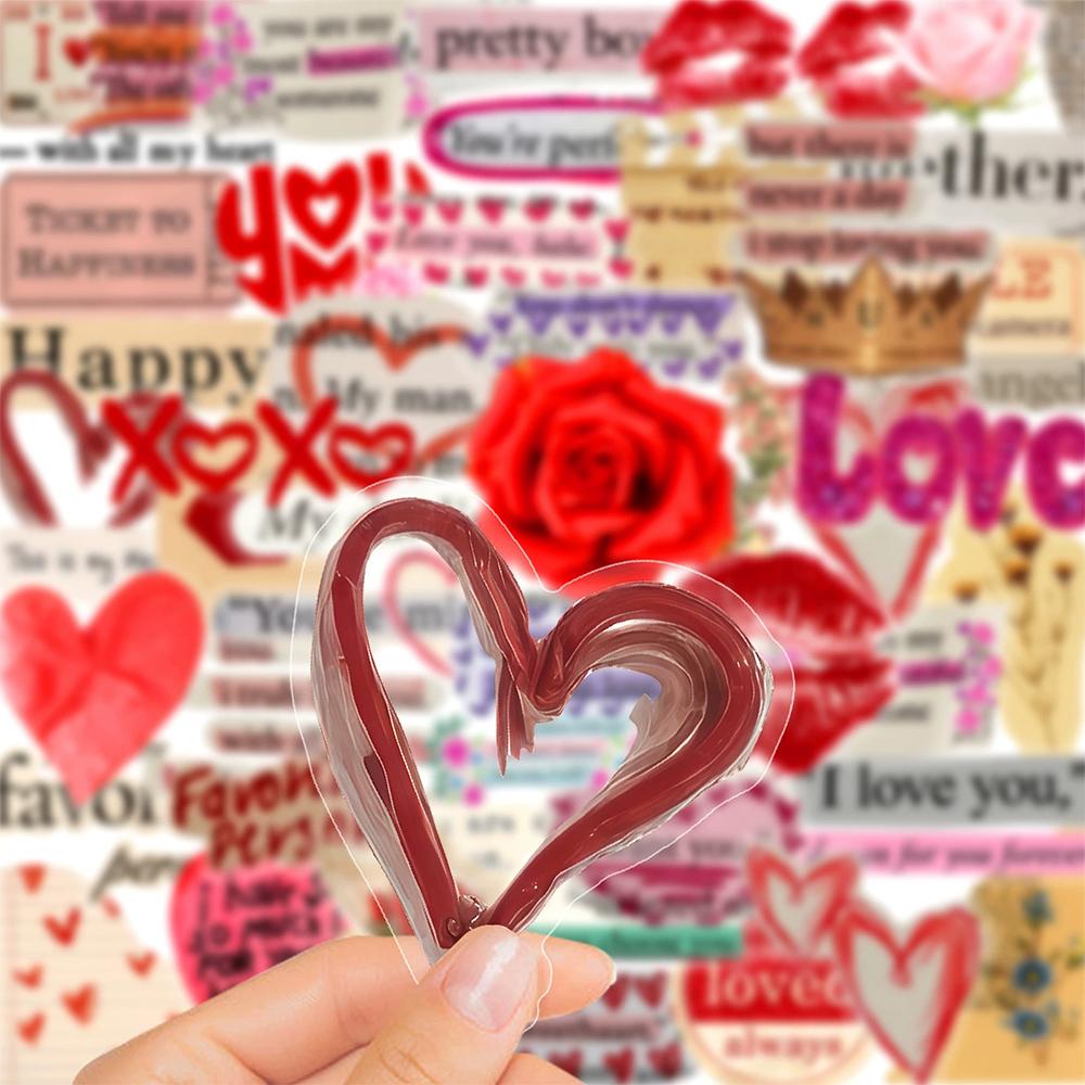 10/30/50pcs Love Valentine's Day Graffiti Stickers Transparent English Text Cartoon Sticker Guitar Scrapbook Phone Decals Decor