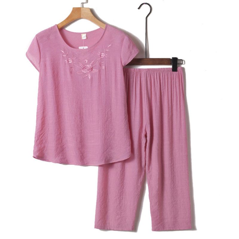 

Комплект пижамы с коротким рукавом для пожилой женщины Женский комплект пижамы с круглым вырезом и короткими рукавами Pink XL