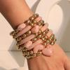 Pink & Gold Color-Block Multi-Strand Bracelet Set with Heart Textured Bead Decor - Niche Light Luxury Fashion Jewelry.