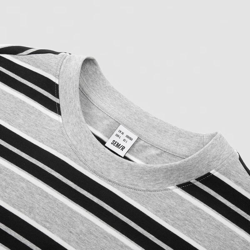 Semir Men's Pure Cotton Color-Block Stripe Short Sleeve T-Shirt with Pocket
