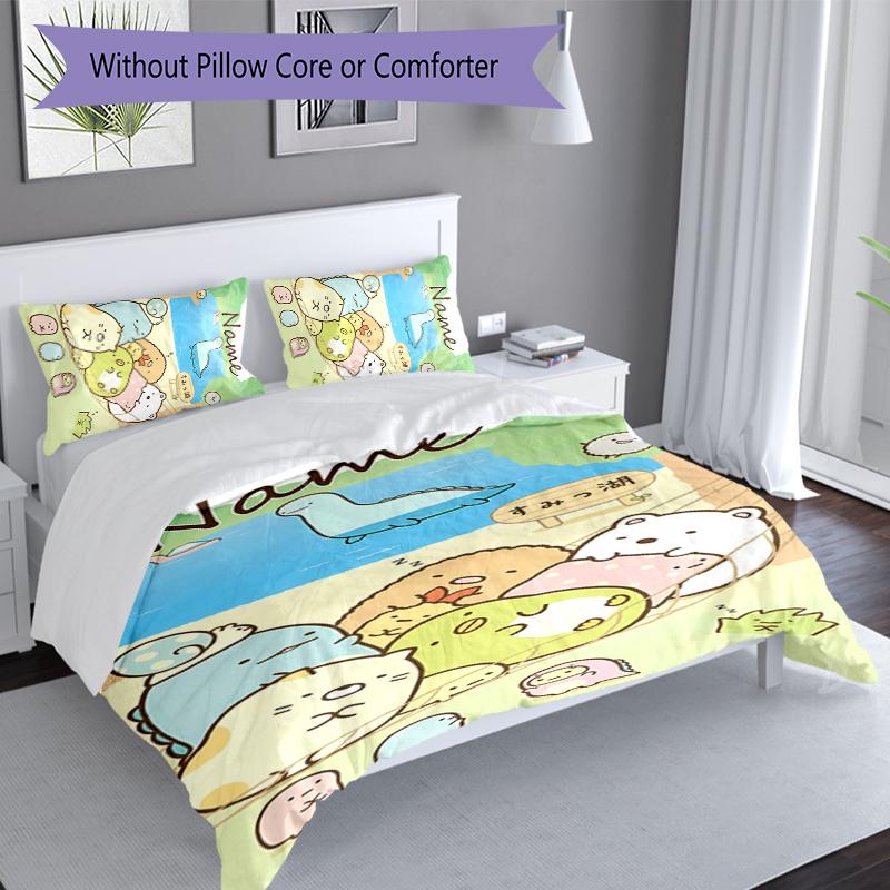 3pcs Custom Name Sumikko Gurashi Bedding Set,Includes 1 Duvet Cover and 2 Pillowcases,All-season Bedroom Decor