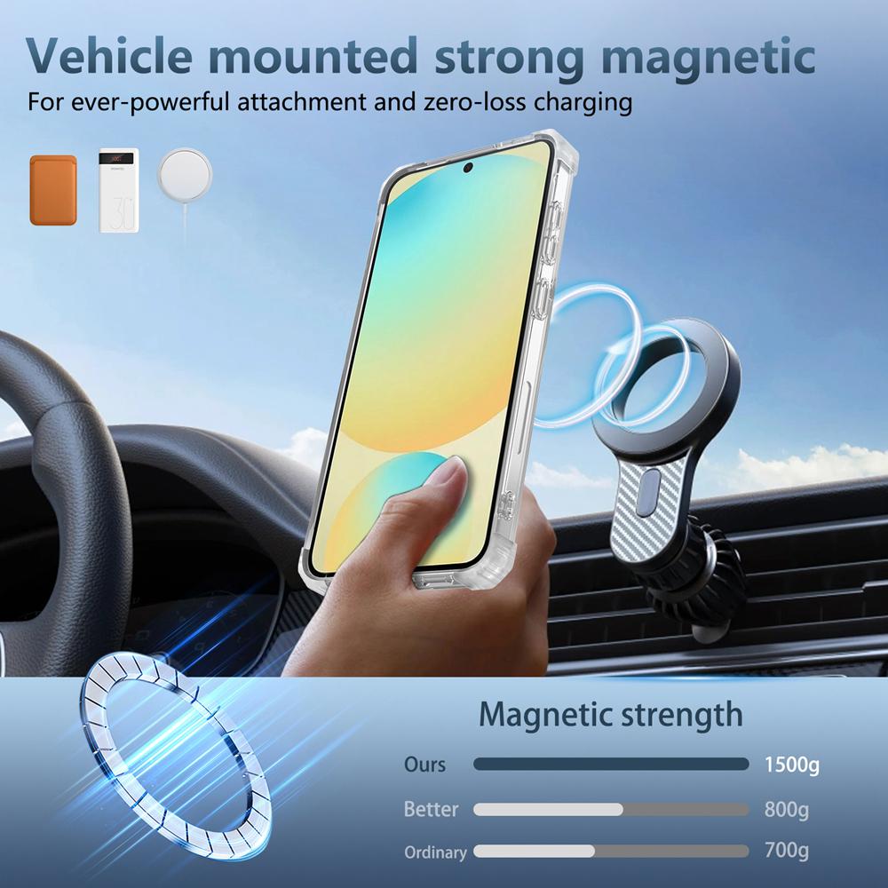KEYSION Transparent Case for MagSafe for Samsung Galaxy S24 FE 5G 360° Magnetic Ring Stand Wireless Charging Clear Phone Cover