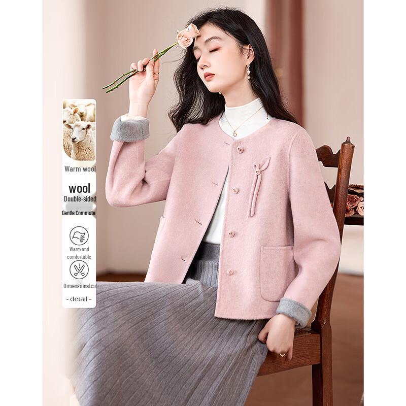 

Sishui Nianhua Women s Merino Wool Round Neck Coat L