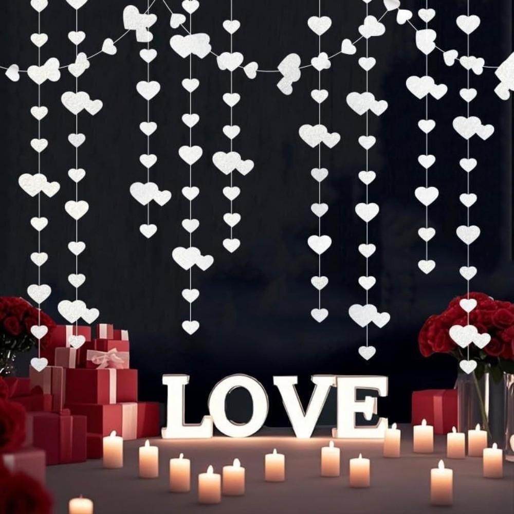 4m Hanging Love Streamer Glitter Romantic Heart Shape String Easy To Install Reusable Wedding Garland Mothers Day