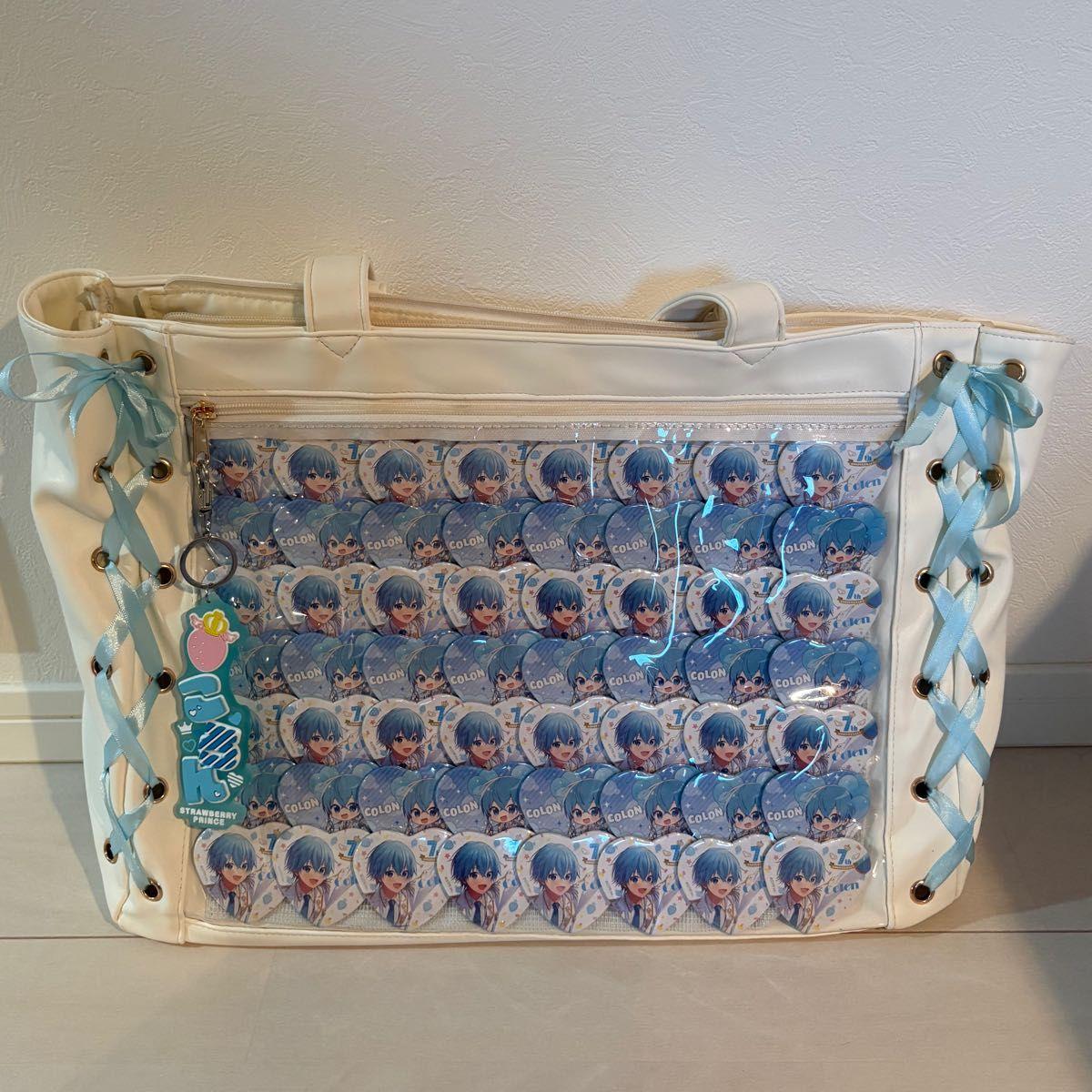 Used Stopuri Koron-kun Ita Bag with Tin Badge White Light Blue