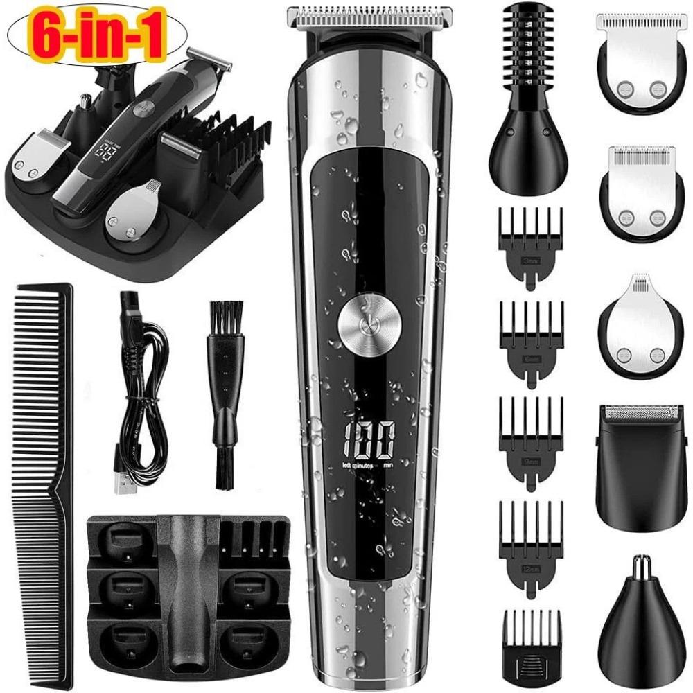 Men's 5-in-1 Professional Electric Hair Trimmer LCD Hair Clipper Shaver Rechargeable Body and Nose Hair Trimmer Set