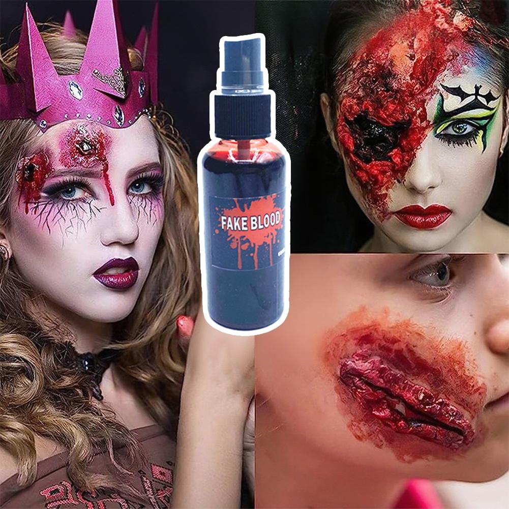 60ml Fake Blood Prop with Spray Head Halloween Horror Cosplay Cosmetics Artificial Plasma Party Pranks DIY Halloween Supplies
