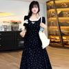 Big French retro floral dress for women's summer fat mm showing thin waist temperament high-end lace skirt
